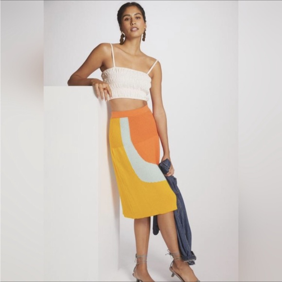 Anthro Margo Baridon Colorblocked Knit Midi Skirt - Picture 11 of 12